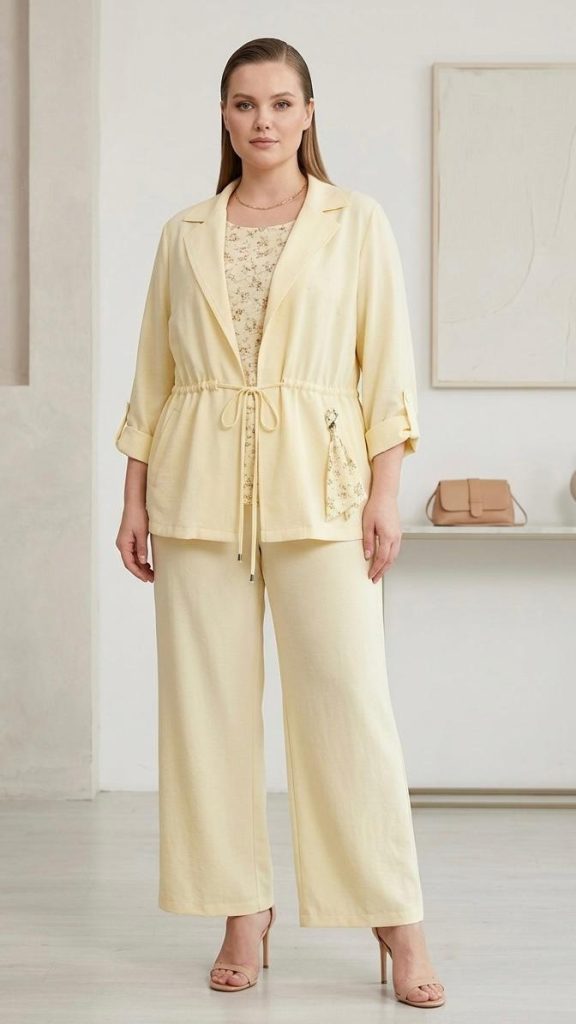 Bağcıklı Blazer Ceket & Bol Paça Pantolon Takım