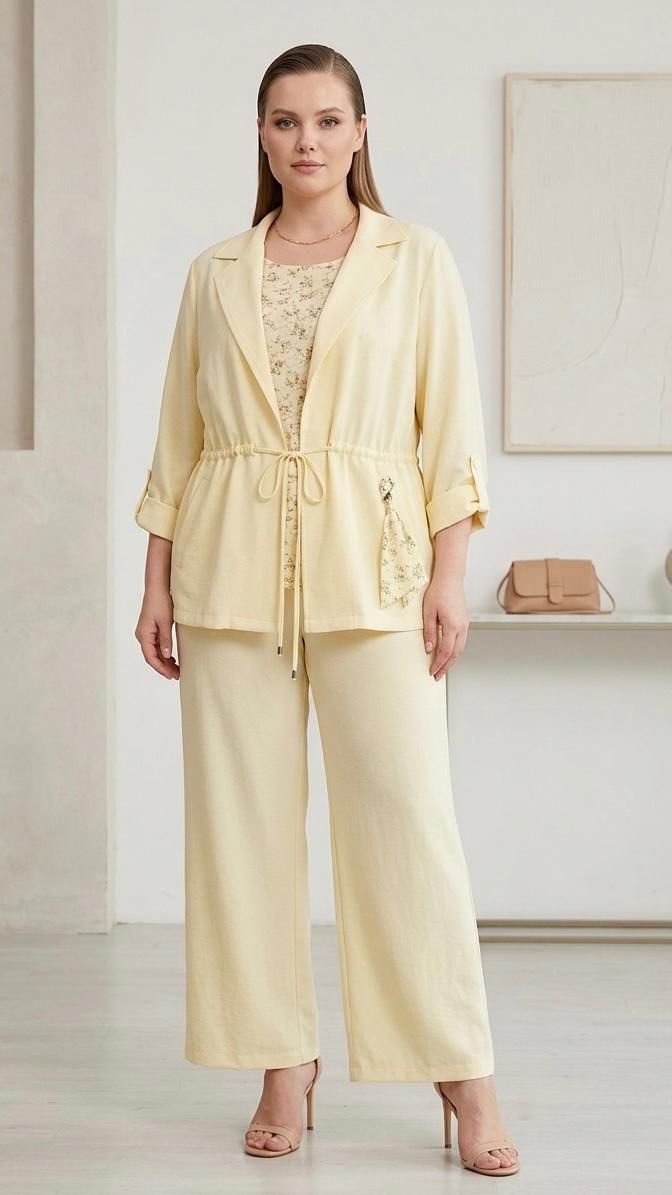 Bağcıklı Blazer Ceket & Bol Paça Pantolon Takım